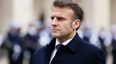 epa11958333 France's President Emmanuel Macron stands with Uzbekistan's President Shavkat Mirziyoyev (not pictured) during an official welcome ceremony at the Invalides in Paris, France, 12 March 2025. EPA/LUDOVIC MARIN / POOL MAXPPP OUT