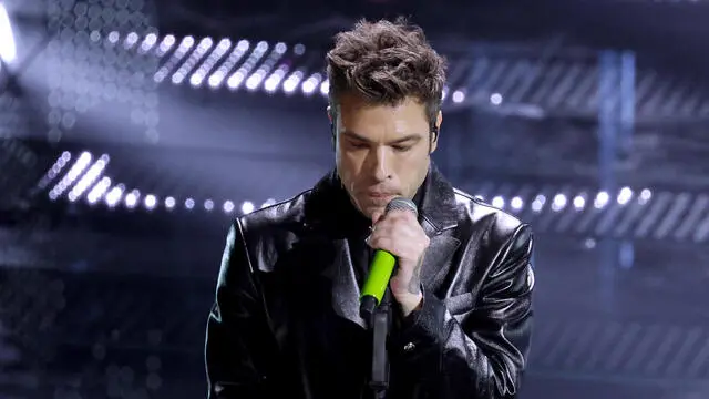 Italian singers Fedez performs on stage at the Ariston theatre during the 75th edition of the Sanremo Italian Song Festival, in Sanremo, Italy, 14 February 2025. The music festival will run from 11 to 15 February 2025. ANSA/FABIO FRUSTACI