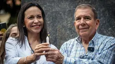 epa11679439 (FILE) - The presidential candidate of Venezuela's main opposition alliance, Edmundo Gonzalez Urrutia, attends a prayer event with the opposition leader Maria Corina Machado in Caracas, Venezuela, 21 July 2024 (re-issued 24 October 2024). The European Parliamentâ€™s President Roberta Metsola on 24 October 2024 announced Maria Corina Machado and Edmundo Gonzalez Urrutia the winners of the 2024 Sakharov Prize for Freedom of Thought, following the meeting of the Conference of Presidents which took the decision. EPA/MIGUEL GUTIERREZ