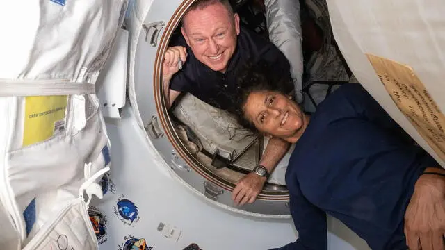 epa11563518 A handout picture made available by the National Aeronautics and Space Administration (NASA) on 24 August 2024 shows NASA's Boeing Crew Flight Test astronauts (from top) Butch Wilmore and Suni Williams posing for a portrait inside the vestibule between the forward port on the International Space Station's Harmony module and Boeing's Starliner spacecraft on 13 June 2024. NASA announced on 24 August that it will return Boeing's Starliner to Earth without astronauts Butch Wilmore and Suni Williams aboard the spacecraft. The Starliner is expected to depart from the space station and make a 'controlled autonomous re-entry and landing' in early September. The agency said the uncrewed return will allow it and Boeing to continue gathering testing data on Starliner during its upcoming flight home. Wilmore and Williams flew to the ISS in June aboard NASA's Boeing Crew Flight Test. The two astronauts will continue their work as part of the Expedition 71/72 crew through February 2025 and fly home aboard a Dragon spacecraft with two other crew members assigned to the agency's SpaceX Crew-9 mission, NASA added. EPA/NASA HANDOUT HANDOUT EDITORIAL USE ONLY/NO SALES