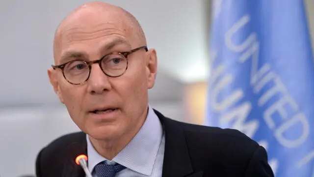 epa11828737 United Nations High Commissioner for Human Rights Volker Turk speaks during a press conference in Beirut, Lebanon, 16 January 2025. UN High Commissioner Turk is visiting Syria and Lebanon between 14 and 16 January. EPA/WAEL HAMZEH