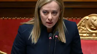 Il presidente del Consiglio, Giorgia Meloni, durante le comunicazioni in vista del Consiglio europeo nell'aula del Senato, Roma, 14 dicembre 2022. ANSA/ETTORE FERRARI