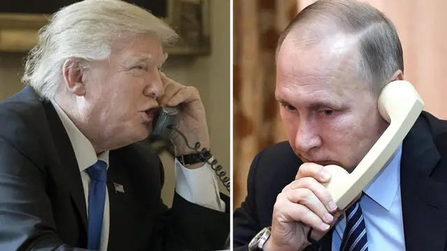 In una combo il presidente americano Donald J. Trump parla al telefono con il presidente russo Vladimir Putin. ANSA/MICHAEL REYNOLDS/ALEXEY NIKOLSKY / SPUTNIK / KREMLIN POOL / POOL MANDATORY CREDIT