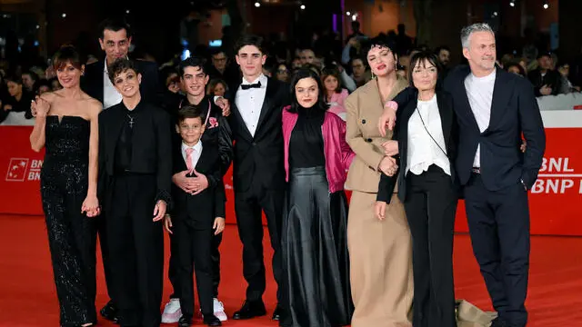 Italian director Margherita Ferri (3-L) with the cast arrive for the screening of the movie 'Il ragazzo dai pantaloni rosa' at the 19th annual Rome International Film Fest in Rome, Italy, 24 October 2024. The Festa del Cinema di Roma runs from 16 to 27 October 2024. ANSA/ETTORE FERRARI