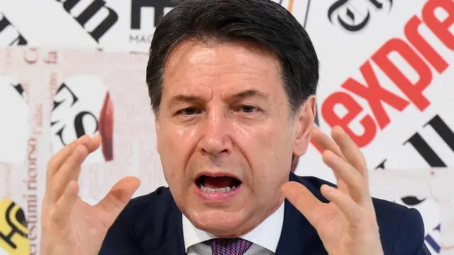 Il presidente del M5s, Giuseppe Conte, durante l'incontro con i giornalisti della Stampa estera, Roma, 14 marzo 2025. ANSA/ETTORE FERRARI