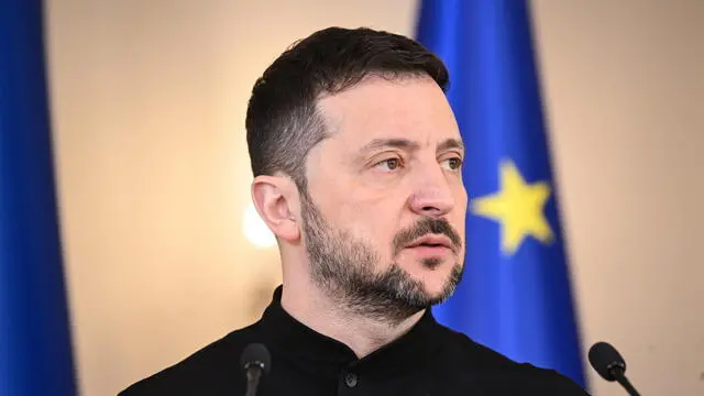 epa11973339 Ukraine's President Volodymyr Zelensky speaks during a joint press conference with Finland's President Alexander Stubb (not pictured) following their talks during his official visit to Helsinki, Finland, 19 March 2025. EPA/KIMMO BRANDT