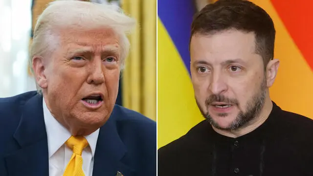 La combo, realizzata con due immagini di archivio, mostra Donald Trump e Volodymyr Zelensky. ANSA/HRIS KLEPONIS-SERGEY DOLZHENKO