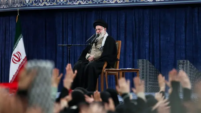 epa11958808 A handout picture made available by Iran's Supreme Leader Office shows Iranian supreme leader Ayatollah Ali Khamenei speaking during a meeting with Iranian students in Tehran, Iran, 12 March 2025. Thousands of students from across the country attended the meeting. EPA/IRAN'S SUPREME LEADER OFFICE HANDOUT HANDOUT EDITORIAL USE ONLY/NO SALES