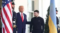 epa11930614 US President Donald Trump (L) greets Ukrainian President Volodymyr Zelensky (R) outside the West Wing of the White House in Washington, DC, USA, 28 February 2025. Zelensky is in Washington to sign the framework of a deal, pushed by President Trump, to share Ukrainesâ€™s mineral wealth with the US. EPA/JIM LO SCALZO / POOL