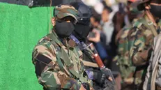 epa11896434 Houthi soldiers stand guard during a protest against US President Trump's policy on Gaza, in Sana'a, Yemen, 14 February 2025. Houthi supporters gathered in Sana'a in solidarity with the Palestinian people and to protest against US President Trump's 'takeover' plan for Gaza. Yemen's Houthi leader Abdul-Malik al-Houthi has threatened to launch new missile and drone attacks on Israel and shipping in the Red Sea if the United States and Israel go ahead with Trump's plan of resettling Palestinians from Gaza. EPA/YAHYA ARHAB