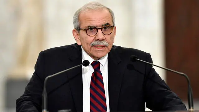 epa11883013 Lebanese Prime Minister Nawaf Salam delivers a statement at the presidential palace in Baabda, east of Beirut, Lebanon, 08 February 2025. Lebanese President Joseph Aoun signed a decree forming a new government of 24 ministers led by Prime Minister Nawaf Salam. EPA/WAEL HAMZEH