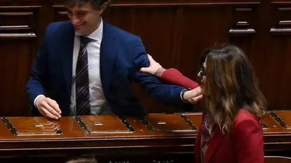 La ministra del Turismo Daniela Santanche' e il deputato FdI Galeazzo Bignami durante la discussione sulla mozione di sfiducia nell'aula della Camera, Roma, 25 febbraio 2025. ANSA/ETTORE FERRARI