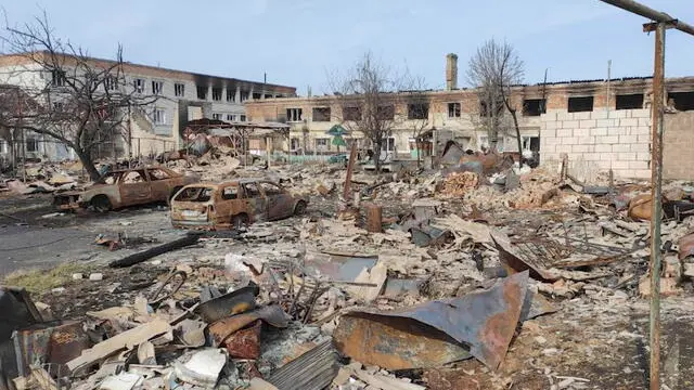 epa11960682 A still image taken from a handout video provided by the Russian Defence Ministry’s press-service shows destroyed buildings in Sudzha, Kursk region, Russia, 13 March 2025. The Russian Armed Forces have regained control of three settlements in the Kursk Region, the Russian Defense Ministry reported on 13 March. EPA/RUSSIAN DEFENCE MINISTRY PRESS SERVICE/HANDOUT HANDOUT EDITORIAL USE ONLY/NO SALESHANDOUT EDITORIAL USE ONLY/NO SALES