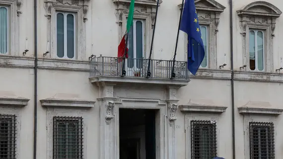 Veduta esterna di Palazzo Chigi durante riunione della Cabina di regia sul PNRR, Roma, 27 Marzo 2025. ANSA/GIUSEPPE LAMI