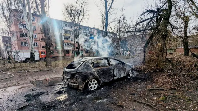 epa11958045 A handout photo made available by the State Emergency Service of Ukraine (SES) shows the site of a drone attack in Kryvyi Rih, Ukraine, 12 March 2025, amid the ongoing Russian invasion. At least one person was killed and nine others injured in a rocket strike in Kryvyi Rih, according to Ukraine's State Emergency Services. EPA/UKRAINE STATE EMERGENCY SERVICE HANDOUT HANDOUT EDITORIAL USE ONLY/NO SALES