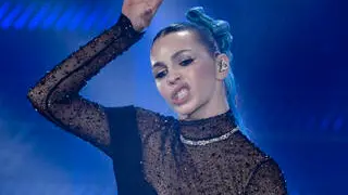 Italian Rose Villain performs on stage at the Ariston theatre during the 75th edition of the Sanremo Italian Song Festival, in Sanremo, Italy, 15 February 2025. The music festival will run from 11 to 15 February 2025. ANSA/ETTORE FERRARI