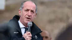 Il presidente della Regione Veneto Luca Zaia durante la cerimonia di inaugurazione della pre-omologazione dello Sliding Centre utilizzato per le prossime Olimpiadi Invernali di Milano-Cortina 2026 a Cortina d’Ampezzo, 25 marzo 2025. ANSA/ANDREA SOLERO