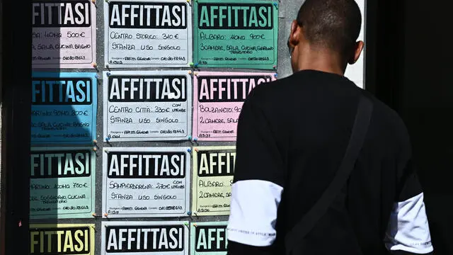 Cartelli per pubblicizzare appartamenti in affitto in una agenzia immobiliare, Genova, 03 ottobre 022 ANSA/LUCA ZENNARO