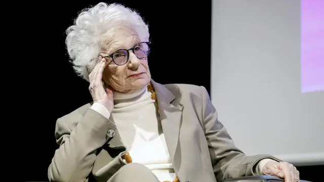 La senatrice Liliana Segre partecipa al convegno “Le vittime dell’odio” al Memoriale della Shoah a Milano, 3 marzo 2025. ANSA/MOURAD BALTI TOUATI