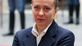 Italian Prime Minister Giorgia Meloni arrives to meet the Prime Minister of Montenegro Milojko Spajic (not pictured) at the Chigi palace in Rome, Italy, 15 April 2025. ANSA/ETTORE FERRARI