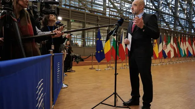 epa11759864 Hungarian Secretary of State for Public Diplomacy and Relations Zoltan Kovacs speaks with the media, during the EU Transport Ministers Council in Brussels, Belgium, 06 December 2024. The European Transport, Telecommunications and Energy Council runs from 05 until 06 December. EPA/OLIVIER MATTHYS