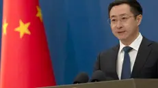 epa12031217 Chinese Foreign Ministry spokesperson Lin Jian speaks during a press conference in Beijing, China, 14 April 2025. Regarding the tariffs, Li Jian said that China urges the US to abandon its wrong approach of extreme pressure. EPA/ANDRES MARTINEZ CASARES