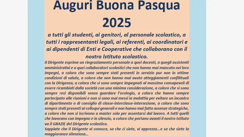 Gli auguri di buona Pasqua del dirigente scolastico di Bedizzole