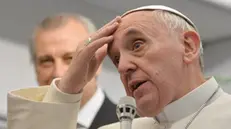 epa03806295 Pope Francis during a press conference on the flight back to Italy after departure from Rio de Janeiro in Brazil, 29 July 2013. Pope Francis left Brazil after the celebration of the World Youth Day, from 23 to 28 July, completing his first trip overseas since he was elected. EPA/LUCA ZENNARO / POOL