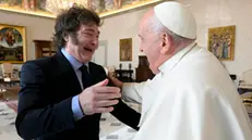 Pope Francis receives Argentina's President Javier Milei during an audience at the Vatican, 12 February 2024. ANSA/ VATICAN MEDIA +++ ANSA PROVIDES ACCESS TO THIS HANDOUT PHOTO TO BE USED SOLELY TO ILLUSTRATE NEWS REPORTING OR COMMENTARY ON THE FACTS OR EVENTS DEPICTED IN THIS IMAGE; NO ARCHIVING; NO LICENSING +++ NPK +++