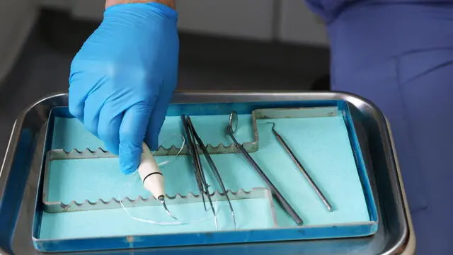 epa11139812 A dentist's tools at a National Health Service (NHS) dental clinic in London, Britain, 09 February 2024. Millions of people across Britain are struggling to obtain access to dental care. The UK government has announced its 200 million GBP NHS dentistry recovery plan, whereby dentists will be offered a 20,000 GBP payment for setting up a dental practice in areas with poor access to NHS dental care, and will receive higher payments for every patient they take on. Critics say the plan is underfunded and doesn't go far enough to help the millions of people without access to dental care, and is unlikely to prevent more NHS dentists from going private. EPA/ANDY RAIN