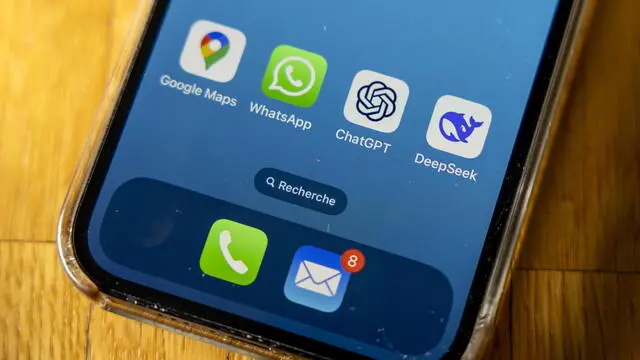 epa11858482 The icon of the US app ChatGPT and the icon of the Chinese app DeepSeek are seen on a mobile phone, in Geneva, Switzerland, 28 January 2025. Shares in major tech firms plummeted following the growing popularity of Deepseek, a Chinese artificial intelligence (AI) app that offers comparable performance at a fraction of the cost of its rivals. EPA/SALVATORE DI NOLFI