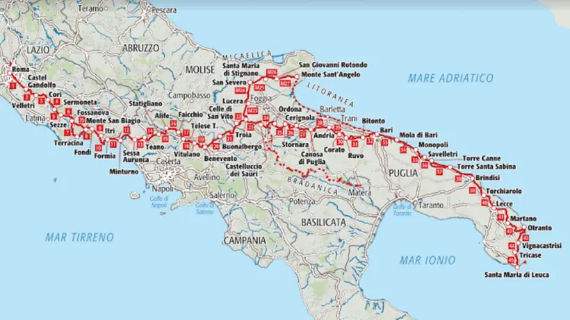 Il percorso della via Francigena sud