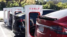 epa12045827 Tesla Supercharger stations in Walnut Creek, California, USA, 21 April 2025. Tesla's earning report is coming out on 22 April 2025. EPA/JOHN G. MABANGLO
