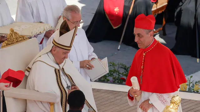 New Cardinal Victor Manuel Fernandez, receives his biretta as he is appointed cardinal by Pope Francis during a consistory ceremony in Saint Peter's Square, Vatican City, 30 September 2023. ANSA/GIUSEPPE LAMI. The pontiff creates 21 new cardinals
