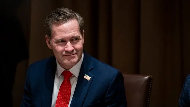 epa12052216 Mike Waltz, US national security adviser, during a lunch with US President Donald Trump and Norway's prime minister Jonas Gahr Store (not pictured), in the cabinet room of the White House in Washington, DC, USA, 24 April 2025. EPA/AL DRAGO / POOL