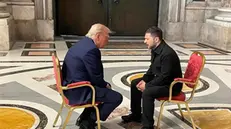 epaselect epa12057132 A handout picture made available by the Ukraine Foreign Affair Ministry shows Ukrainian President Volodymyr Zelensky (R) meeting with US President Donald Trump (L) as they attend the funeral Mass of Pope Francis in Saint Peter's Square, Vatican City, 26 April 2025. Pope Francis passed away on Easter Monday, 21 April 2025, at the age of 88. EPA/FOREIGN AFFAIR MINISTR HANDOUT HANDOUT HANDOUT EDITORIAL USE ONLY/NO SALES