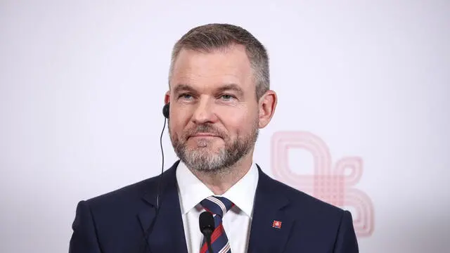epa11781104 Slovak President Peter Pellegrini speaks at a press conference following a plenary session of the Presidents of the Visegrad Group countries meeting in Wisla, southern Poland, 16 December 2024. EPA/JAREK PRASZKIEWICZ POLAND OUT