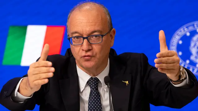Giuseppe Valditara, ministro dell'istruzione e del merito durante la conferenza stampa a palazzo Chigi. Roma, 30 April 2025. ANSA/MASSIMO PERCOSSI
