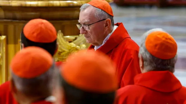 epa12065351 Cardinal Pietro Parolin attends the Fifth Novemdiale Mass in memory of late Pope Francis in Saint Peter's Basilica, Vatican City, 30 April 2025. Pope Francis passed away on Easter Monday, 21 April 2025, at the age of 88, and was buried in the Papal Basilica of St. Mary Major in Rome on 26 April. EPA/FABIO FRUSTACI