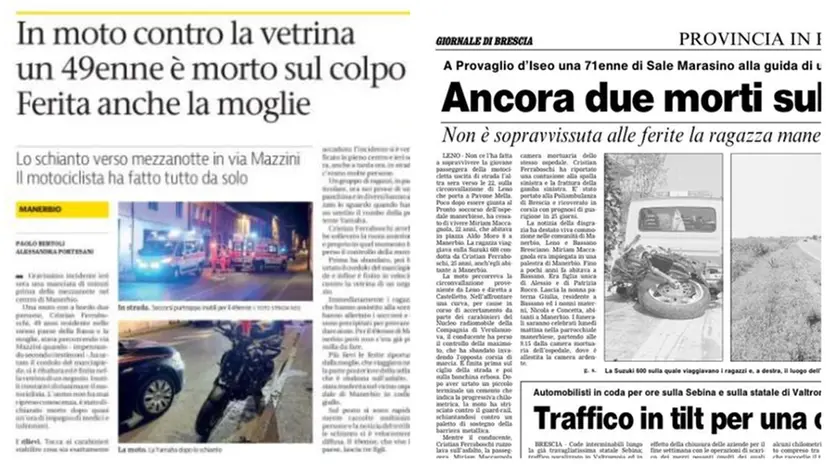 Le due pagine del Giornale di Brescia che riportano gli incidenti