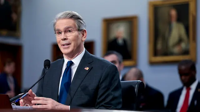 epa12078263 US Treasury Secretary Scott Bessent responds to a question from a committee member as he testifies before the Financial Services and General Government Subcommittee hearing on Oversight of the US Department of the Treasury, in Washington, DC, USA, 06 May 2025. The House committees continue their work on President Trump’s budget, hoping to have a vote by the Memorial Day recess. EPA/SHAWN THEW