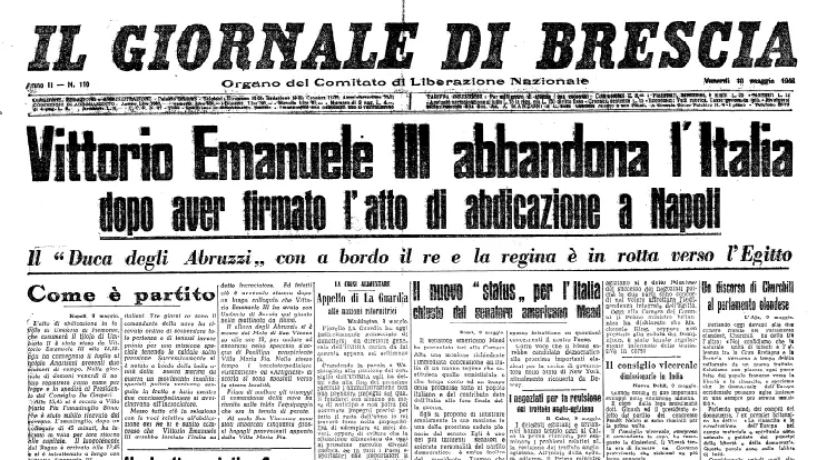La prima pagina del 10 maggio 1946