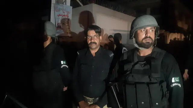 epa12078849 Police secure the area after missile strikes by India in Muzaffarabad, the capital of Pakistani administered Kashmir, 07 May 2025. India said it conducted military strikes on nine sites in Pakistan in retaliation for a deadly militant attack on tourists in Kashmir. EPA/STRINGER