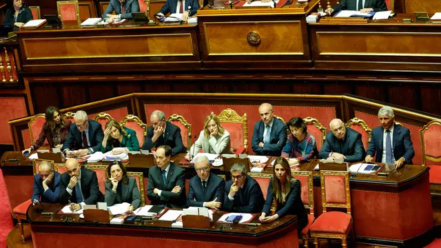 Il presidente del Consiglio Giorgia Meloni in Senato durante il Question time, Roma, 7 Maggio 2025. ANSA/GIUSEPPE LAMI