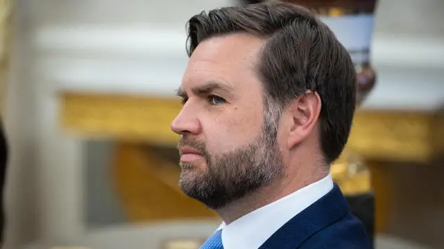 epa12078315 US Vice President JD Vance looks on as the US president attends a meeting with the Canadian prime minister in the Oval Office at the White House in Washington, DC, USA, 06 May 2025. EPA/FRANCIS CHUNG / POOL