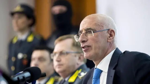 Il procuratore Michele Prestipino, il gen. Michele Carbone durante la conferenza stampa nella caserma della guardi di finanza. Roma, 28 novembre 2019 ANSA/MASSIMO PERCOSSI