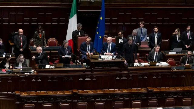 Il presidente del Senato Ignazio La Russa, il presidente della Camera Lorenzo Fontana durante la seduta comune per l’elezione dei quattro giudici della Corte Costituzionale, alla camera dei deputati. Roma, 13 febbraio 2025 ANSA/MASSIMO PERCOSSI