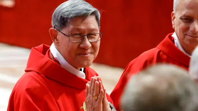 epa12065491 Cardinal Luis Antonio Tagle attends the Fifth Novemdiale Mass in memory of late Pope Francis in Saint Peter's Basilica, Vatican City, 30 April 2025. Pope Francis passed away on Easter Monday, 21 April 2025, at the age of 88, and was buried in the Papal Basilica of St. Mary Major in Rome on 26 April. EPA/FABIO FRUSTACI