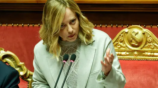 Il presidente del Consiglio Giorgia Meloni in Senato durante il Question time, Roma, 7 Maggio 2025. ANSA/GIUSEPPE LAMI