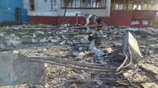 epa12032658 ?A handout photo made available on the Government of Kursk region official telegram channel shows debries next to a damaged apartment building following a Ukrainian drone attack in Kursk, Russia, 15 April 2025. Ukrainian drones attacked Kursk on Tuesday night, Russian authorities said. One woman was killed and nine civilians were wounded, the regional operational headquarters reported. The Russian military shot down 109 Ukrainian drones over the territory of the Kursk region on 15 April, the Russian Defense Ministry stated. EPA/KURSK GOVERNMENT OFFICIAL TELEGRAM CHANNEL/HANDOUT HANDOUT EDITORIAL USE ONLY/NO SALES